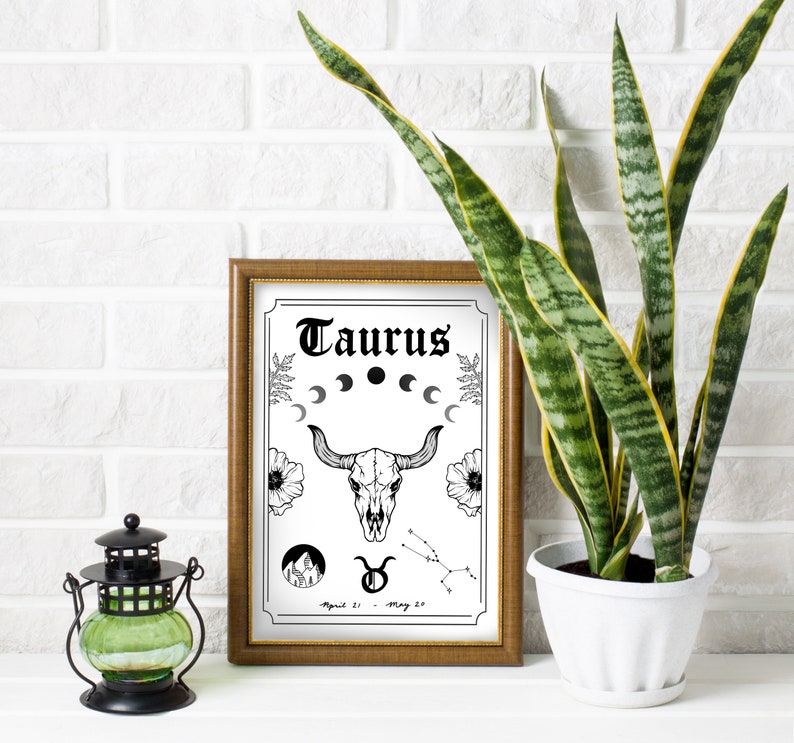 Taurus Zodiac Astrology Art Print Earth Star Sign Unique Gift Bull Skull Witchy Boho Gallery Wall Decor image 4