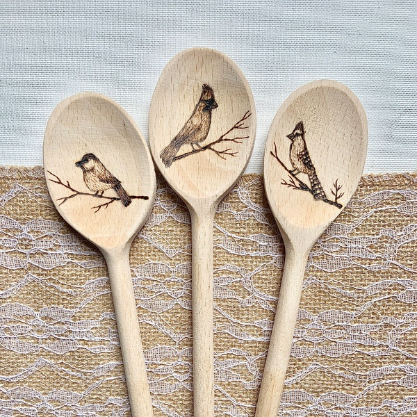 Birds, bluejay, sparrow spoons