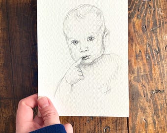 Custom Hand Drawn Baby Portrait, Sketch Drawing from photo