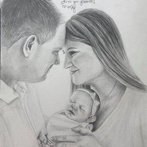 Custom Drawn Portrait 1-3 persons, Custom Pencil Drawing