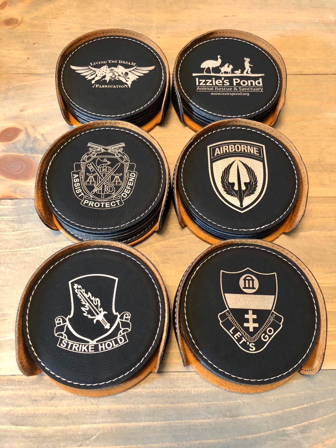 Custom Laser Etched Leather Coasters Army Navy Marine Etsy