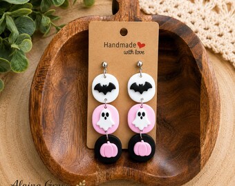 Fall Ghost Earrings, Polymer Clay, Halloween Dangles, Ghosties, Spooky Season