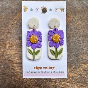 Handmade Polymer Clay Flower Earrings: Lightweight Dangle Jewelry