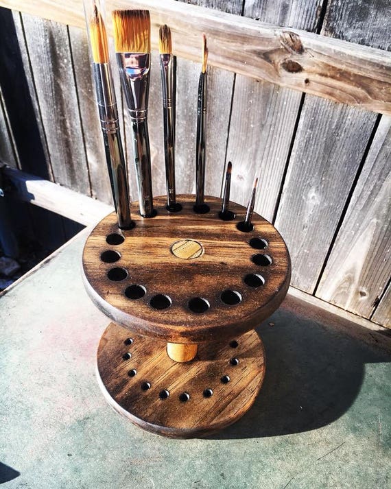 Paint Brush Holder Wooden Storage And