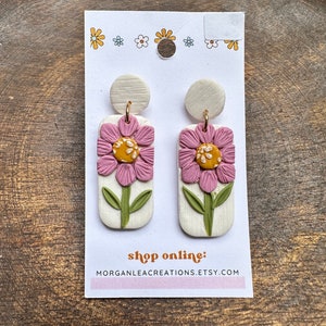 Handmade Polymer Clay Flower Earrings: Lightweight Dangle Jewelry