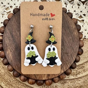 Fall Witch Ghost Earrings, Polymer Clay, Halloween Dangles, Ghosties, Spooky Season