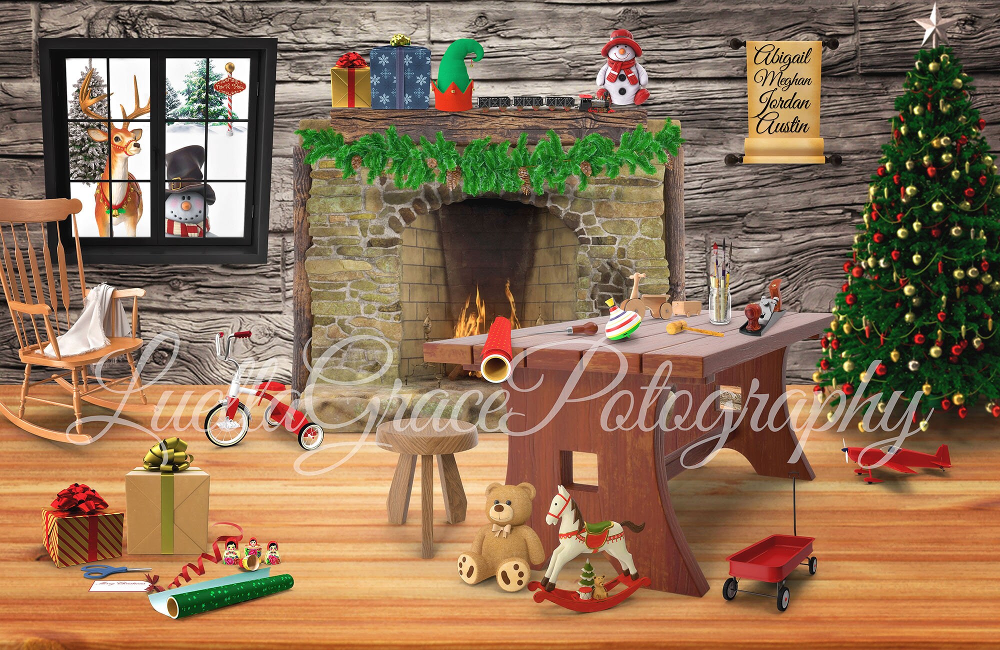Christmas Digital Background Santas Toy Workshop. Fun - Etsy