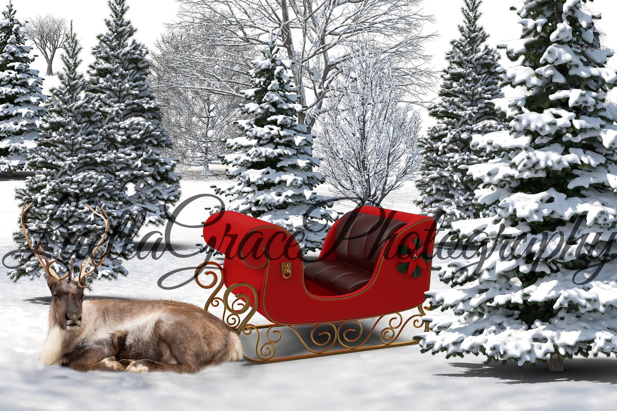 Christmas Digital Backgrounds Sleigh Horse Deer. 3 Options One is