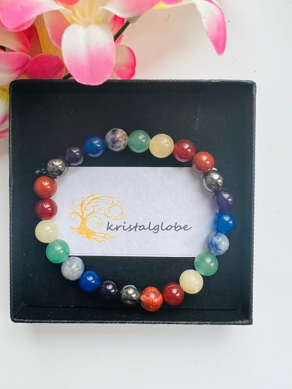 BRACCIALE CHAKRA IN PIETRE VERE E ARGENTO EQUILIBRIO ENERGETICO