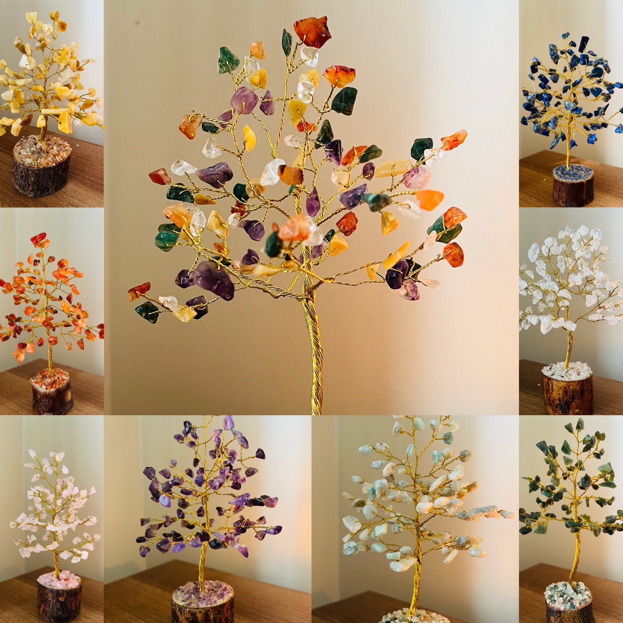 Enhanced Agate Gemstone Bonsai Tree, Handmade Goldfill Wired Bonsai