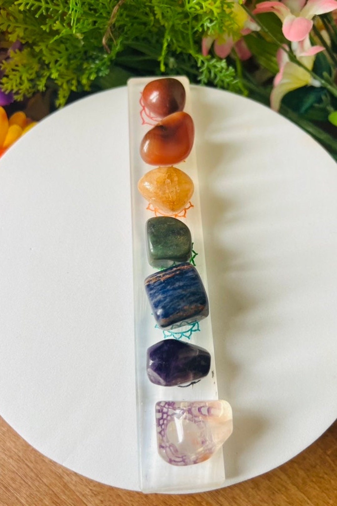 Selenite Round Shape Charging Plate With Sacred Symbol Engraving 3 To 3. Inch At ₹ 18/piece - View #5