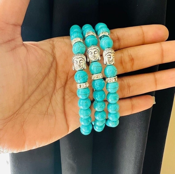 Natural Turquoise Gemstone Bracelet 8mm Healing Stone Elasticated