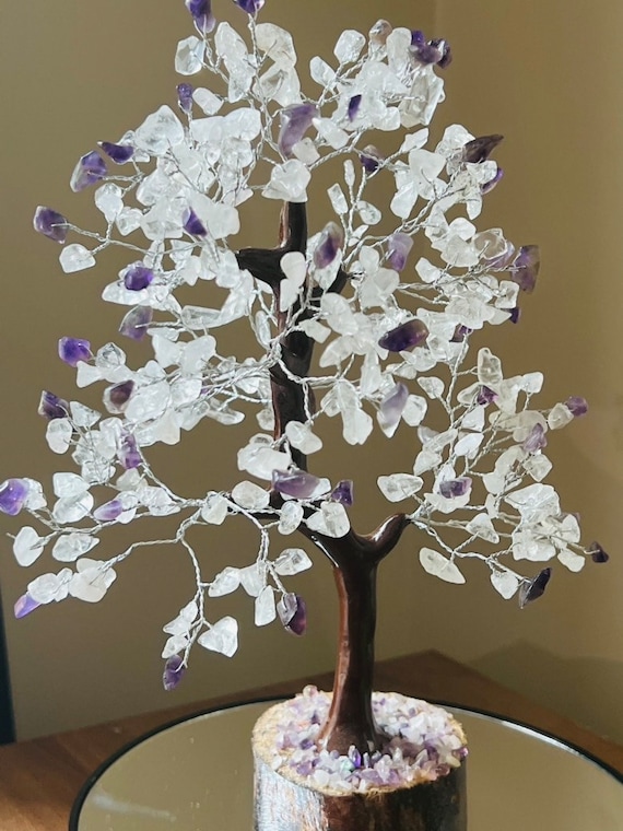 Arbre d'améthyste et de cristal incolore, arbre de pierres précieuses Arbre  enveloppé de fil de fer Arbre gemme Arbre de vie Bonsaï arbre de guérison  cadeau de décoration -  France
