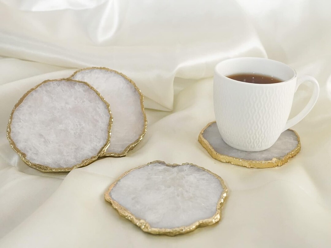White Agate Coasters , Luxury Coasters, Agate Coaster Slice, Gifts for