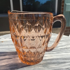 Pink depression glass pitcher. Windsor by Jeanette Glass co. Vintage.