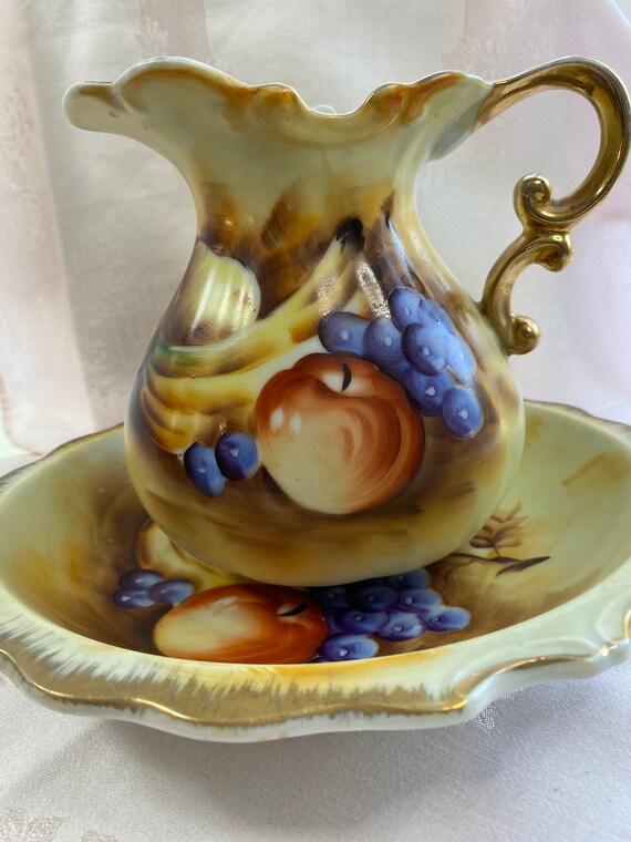 Vintage Enesco Japanese Bowl and Pitcher With Fruit Design - Etsy