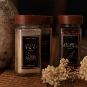Dark Spice Labels | Custom Handmade Vintage Style High-Quality Waterproof Spice and Herb Jar Labels for Kitchen Pantry and Home Organization
