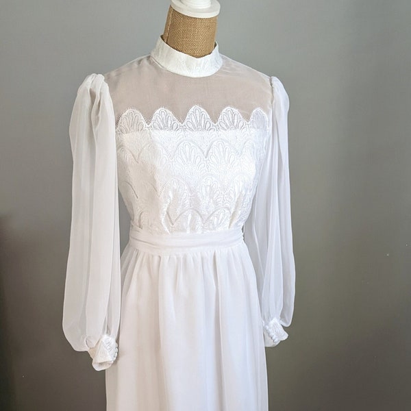 1970's white lace prairie dress