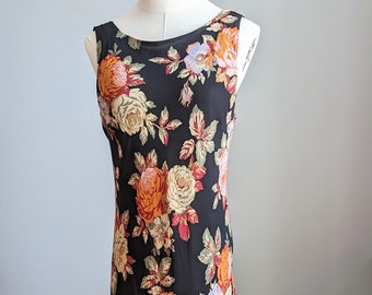 90's/Y2K black floral rayon dress