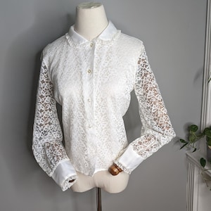 M- 1970年代の白いレースのブラウス