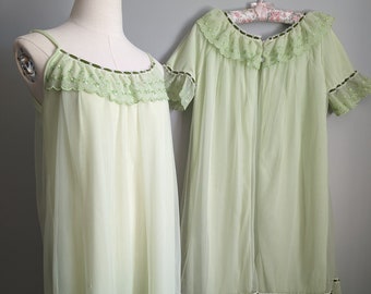 1960's lime green babydoll nightgown set