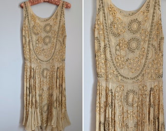 1920's beaded + embroidered silk dress (Wounded bird/AS-IS)