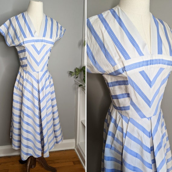 1950's ice blue chevron party dress - image 2