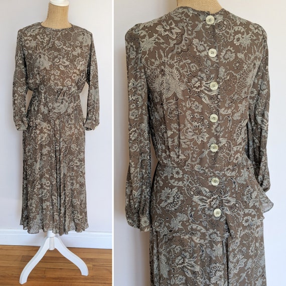 70's does 40's taupe peplum dress