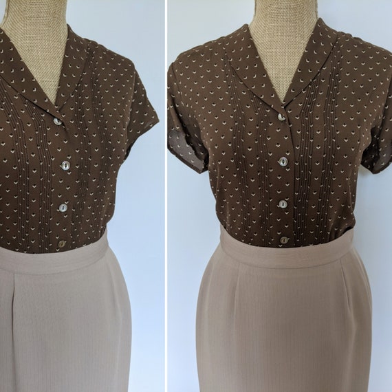 Y2K brown silk triangle blouse