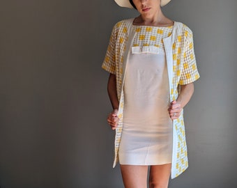1960's white + yellow mini dress set