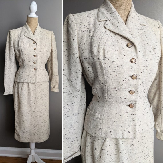 1950's speckled oatmeal skirt set