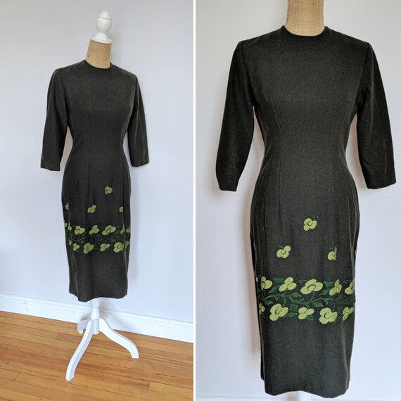 1950's/1960's dark green wool wiggle dress