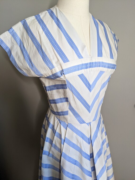 1950's ice blue chevron party dress - image 3