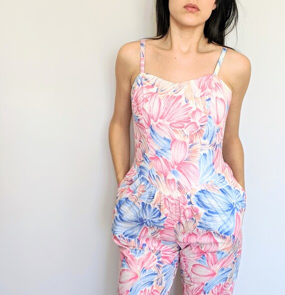 1980's tropical floral jumpsuit