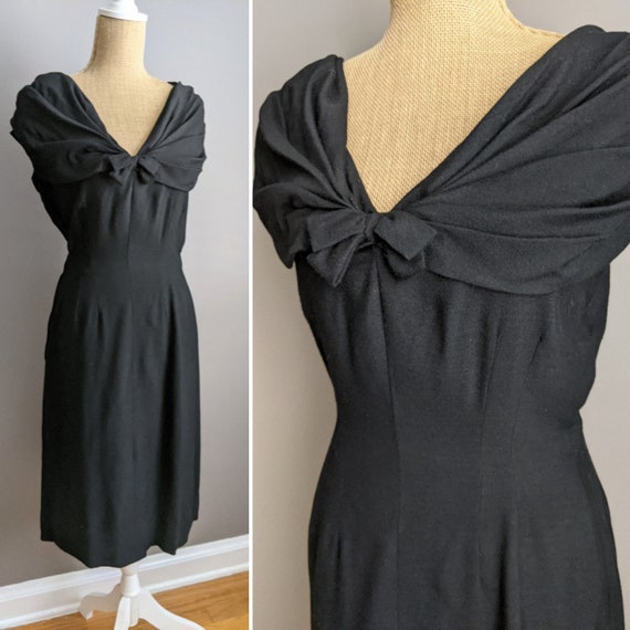 1950's shawl collar wool cocktail dress