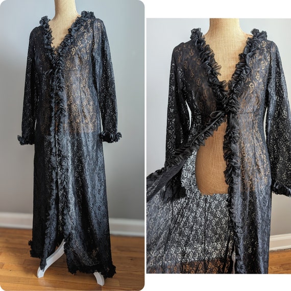 Black lace peignoir robe - image 1