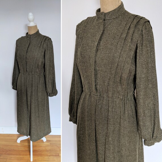 1960's/70's olive green wool shirtwaist dress