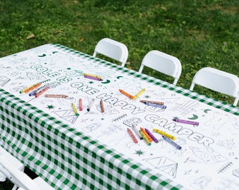 One Happy Camper Table Runner | Editable 6x2 Custom Birthday Banner / Coloring Poster