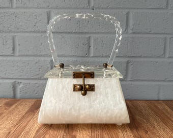 1950’s Era Lucite Handled White Pearl Handbag Purse