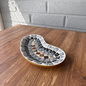 Vintage Mid Century Metal Micro Mosaic Tile Bean Shaped Blob Ash Tray