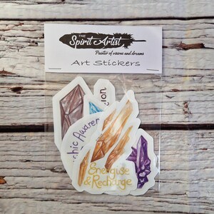 Crystal Healing Art Stickers: Citrine, Amethyst, Quartz - Waterproof Set