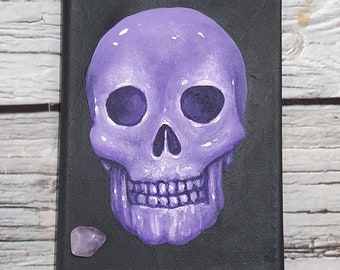 Amethyst Crystal Skull Art: Hand-Painted Healing Gemstone Painting