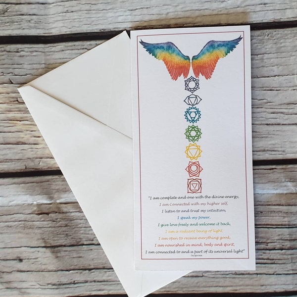 Chakra Angel Healing Greetings Card - Healing with the Angels, Chakra Affirmation for body, mind and spirit