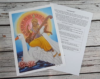 Hindu Goddess Saraswati - Full Colour Art Prints
