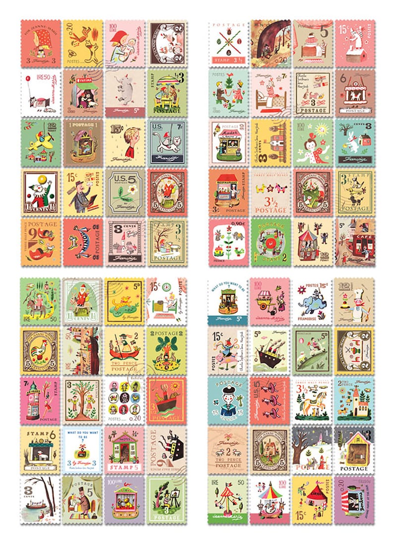 stamp label stickers 4 sheets 80pcs vintage sticker