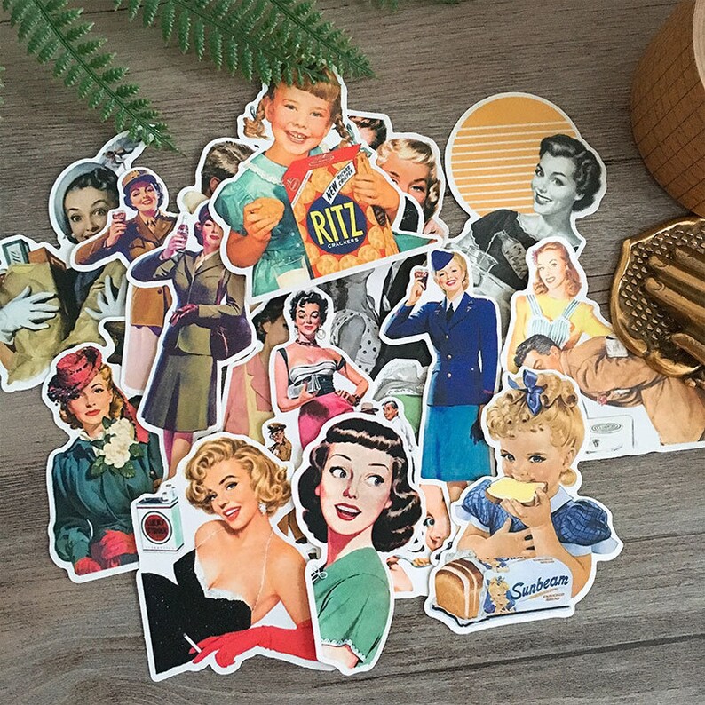 Laptop Suitcase Deco Decorative Sticker Retro Poster Sticker Diary Deco Scrapbooking Junk Journal Vintage Stickers 18 pcs