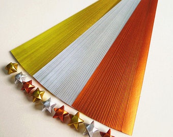Gold Silver And Copper Jewel Tone Origami Lucky Star Paper Strips Star Folding DIY - Pack of 100 Strips
