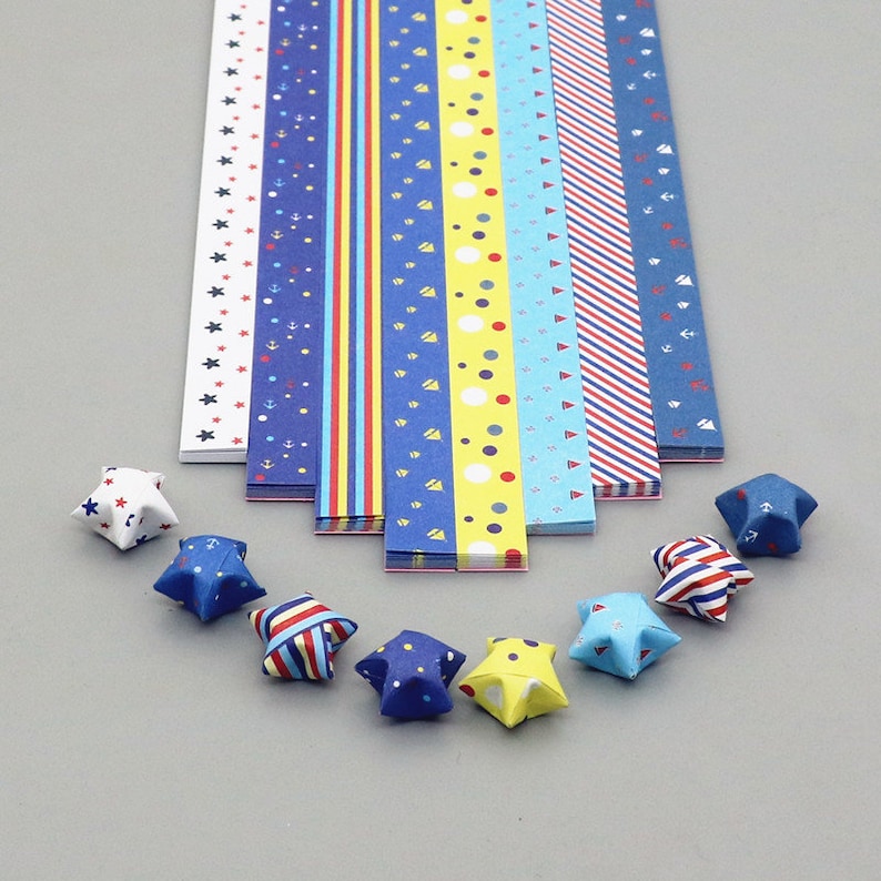 Origami Lucky Star Paper Strips Navy Style Mixed Designs Star Etsy