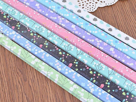 Origami Lucky Star Paper Strips Romantic Floral Mixed Designs Star Folding DIY Pack of 40 Strips