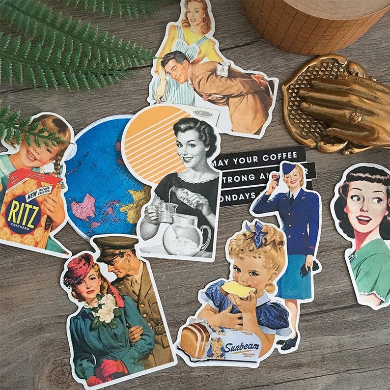 Laptop Suitcase Deco Decorative Sticker Retro Poster Sticker Diary Deco Scrapbooking Junk Journal Vintage Stickers 18 pcs
